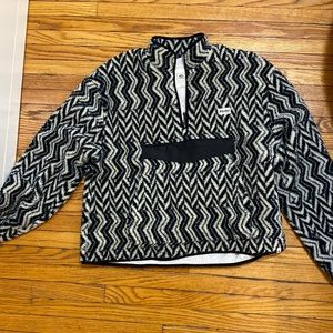 Fluffy black and white pattern sweater/coat with pocket